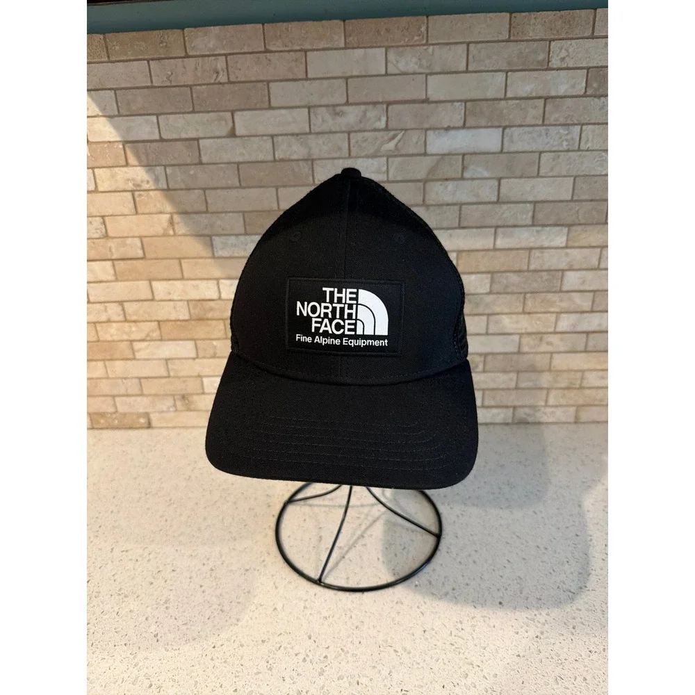 The North Face Black Trucker Hat Fine Alpine Equipment Logo Snapback Cap Adult